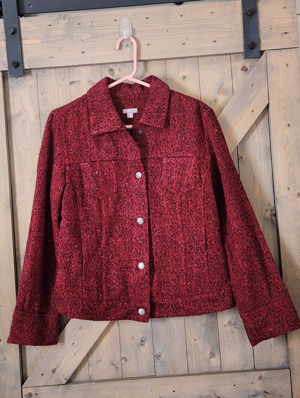J.Jill Red Tweed Wool Blend Snap-Front Jacket Medium